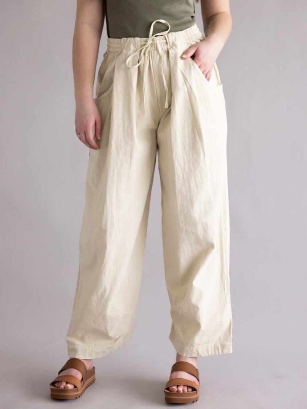 $78 Free People Chambers Laid Back Linen blend Mid Rise Pull-On Pants Size XS